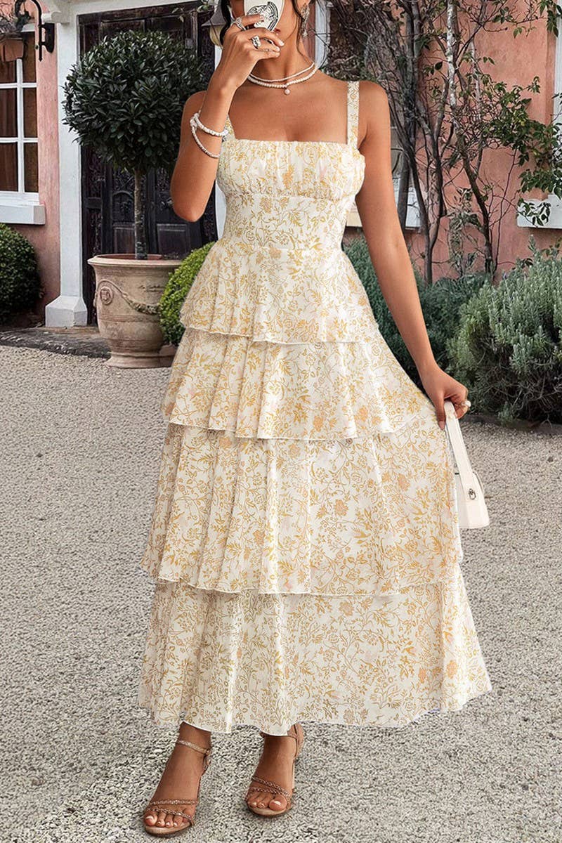 CWDHL0891_TEMPERAMENT SMALL FLORAL SUSPENDER DRESS