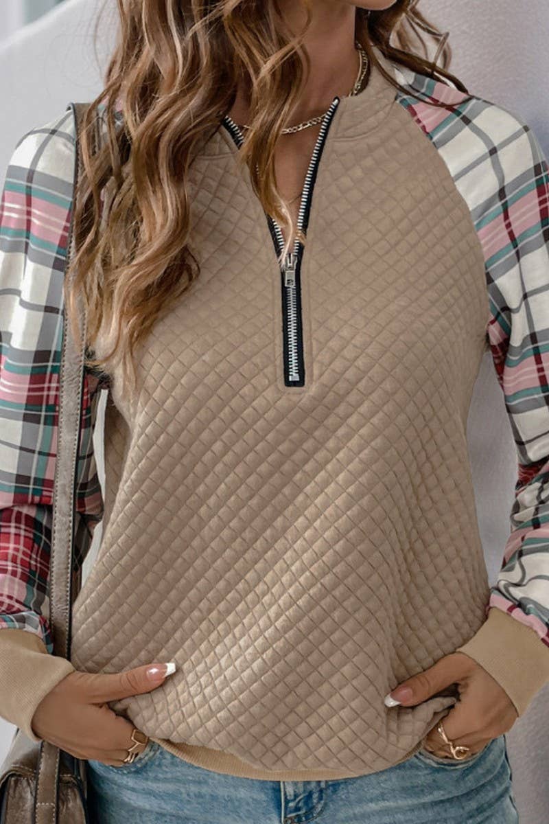 CWTBLL3709_AUTUMN PLAID PATCHWORK RETRO PULLOVER SWEATSHIRT