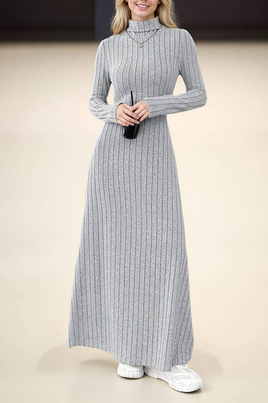 CWDMD00973_TEMPERAMENT SLIM HIGH COLLAR SOLID COLOR DRESS