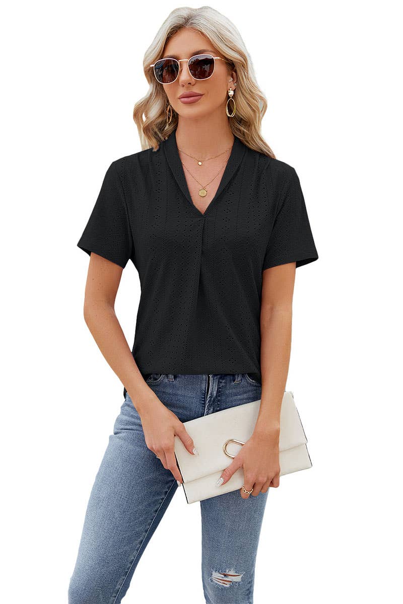 CWTBLS0296_V-Neck Shirt Sleeve Top