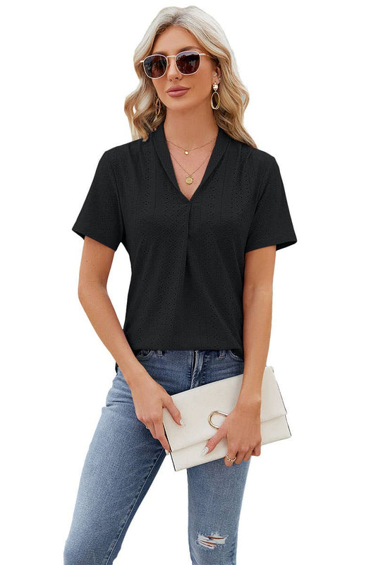 CWTBLS0296_V-Neck Shirt Sleeve Top