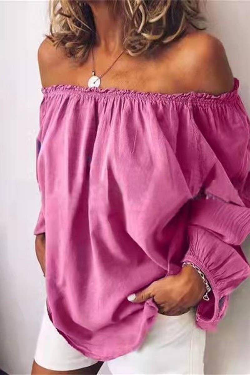 CWTTL01004_BOAT NECK ELASTIC PLEATED SOLID COLOR SHIRT