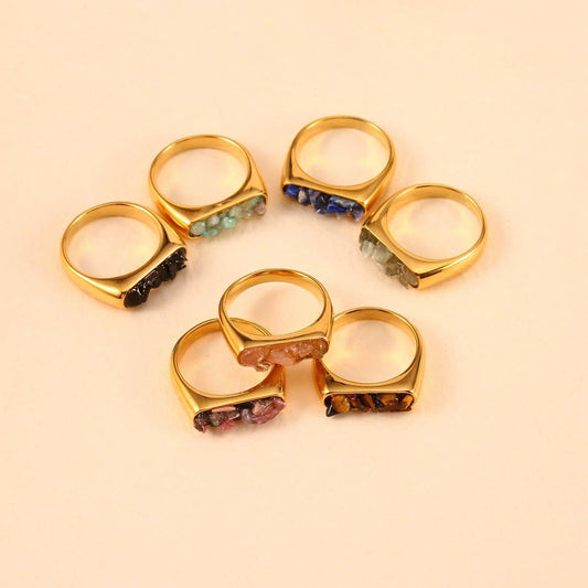 Designer 18K Steel Ring with Crushed Gemstone