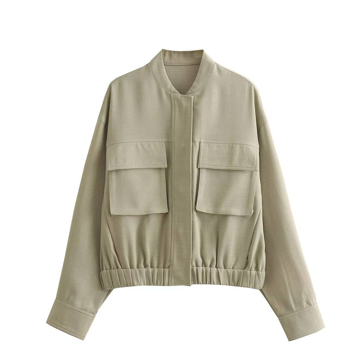 Cotton linen blended solid-color pilot jacket