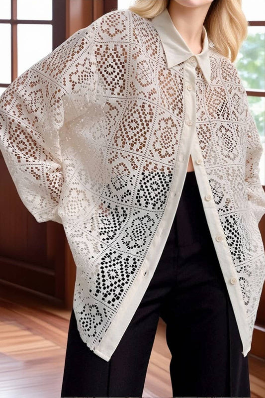 CWTBLL542_JACQUARD MICRO-SEE-THROUGH HOLLOW SHIRT