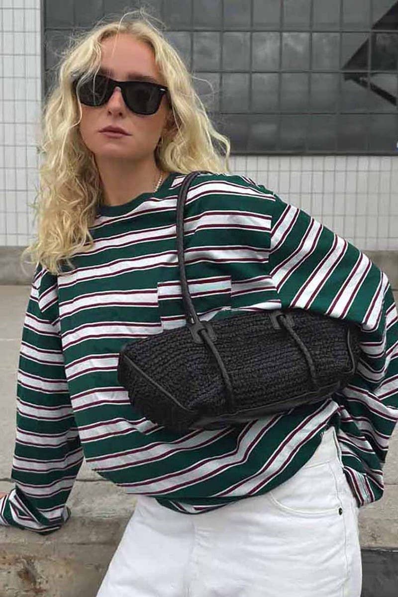 CWTBLL00580_CREW NECK KNITTED STRIPED LONG-SLEEVED TOP
