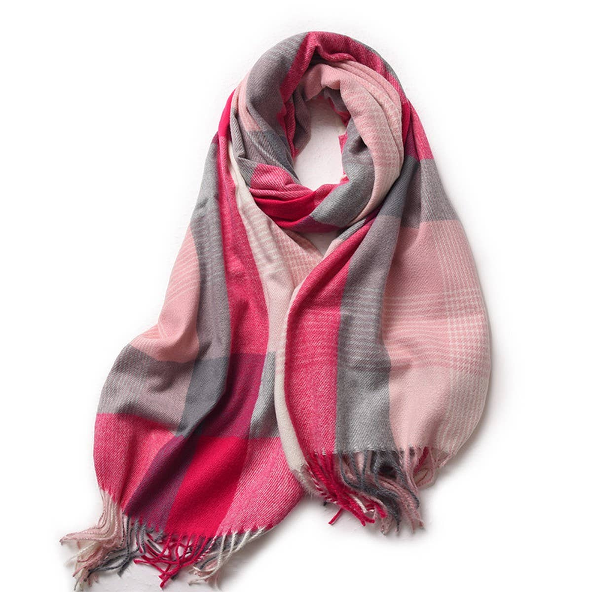 WOMEN WINTER TARTAN WITH FRINGE PLAID SCARVES