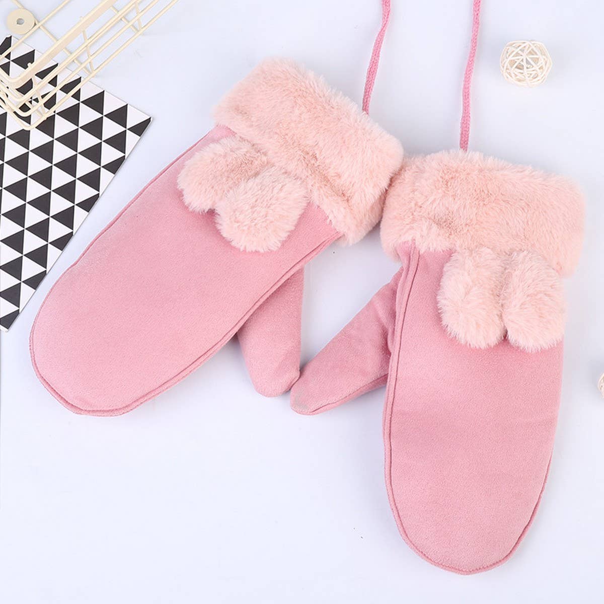 WINTER CUTE BUNNY EARS WARM FLANNEL GLOVES_CWAG0269