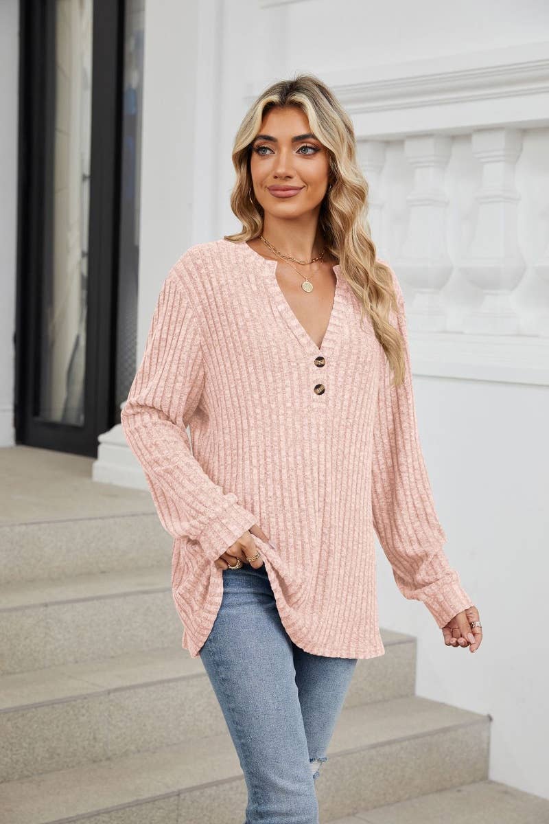 CWOSWL6561_V-NECK BUTTON-UP LONG-SLEEVED SWEATER