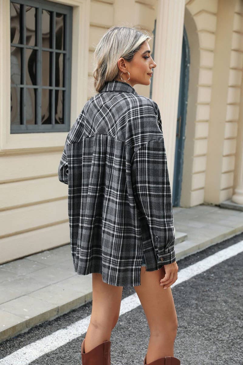 CWTSTL1700_COLLAR POCKET PLAID LOOSE LONG SLEEVE SHIRT