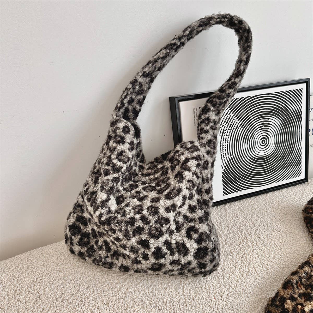 CWAB3900_PLUSH LARGE CAPACITY LEOPARD PRINT SHOULDER BAG