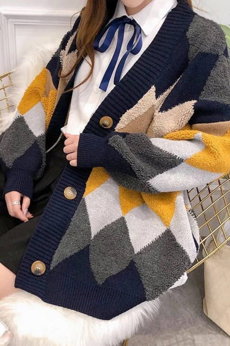 CWOCAL2180_CONTRASTING COLOR LONG SLEEVE BUTTON UP CARDIGAN