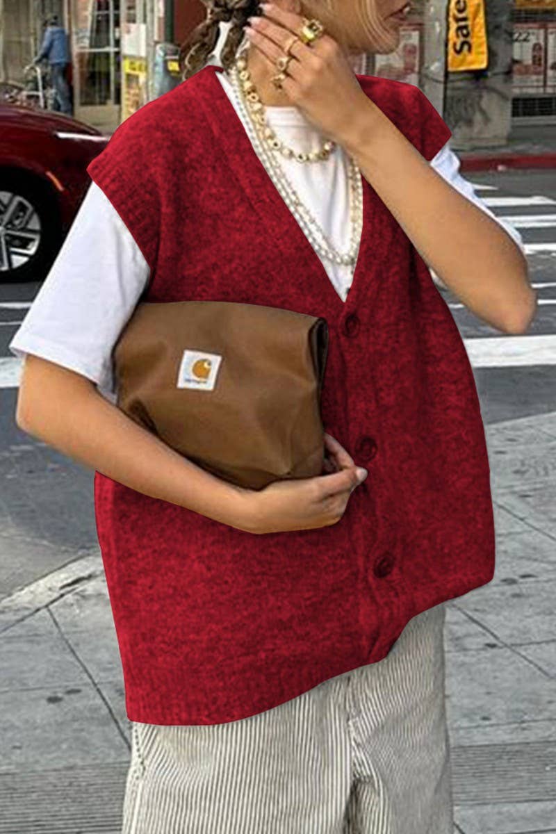 CWOV00127_CASUAL SOLID COLOR LOOSE KNITTED VEST