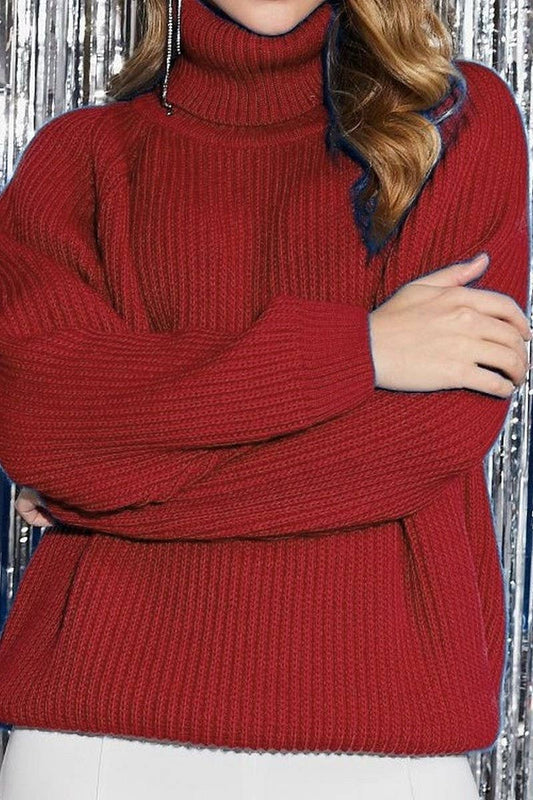 CWOSWL6378_TURTLENECK PULLOVER SOLID COLOR KNITTED SWEATER
