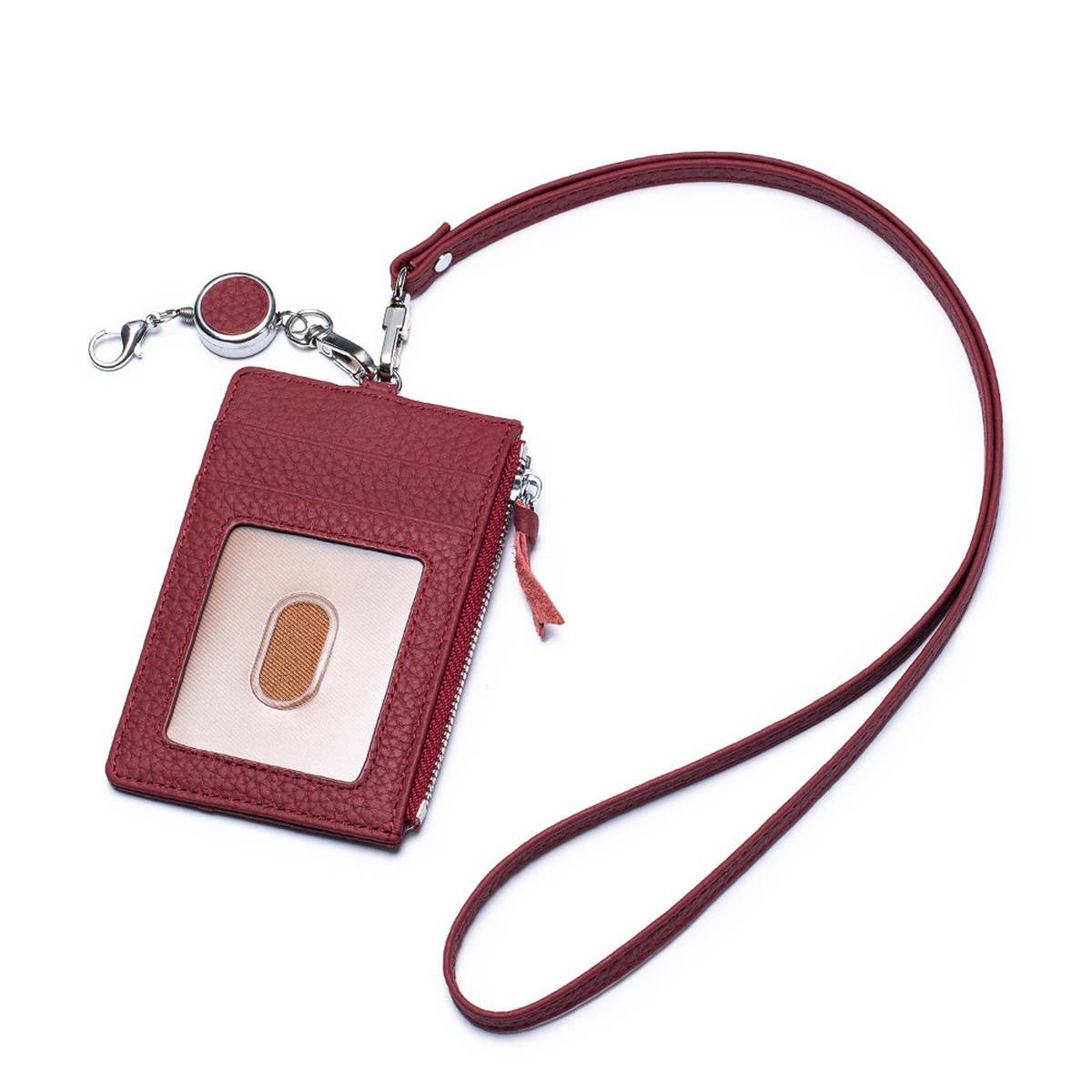 GENUINE LEATHER CARD HOLDER WITH ZIP-LOCK LANYARD_CWAB3828