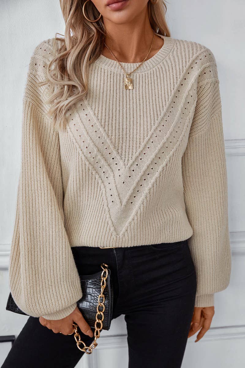 CWOSWL2844_CASUAL ROUND NECK LONG SLEEVE KNITTED SWEATER