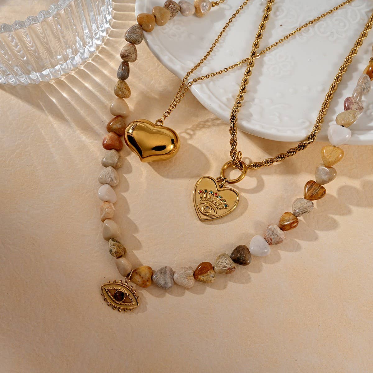 Durable Steel Heart Necklace with Evil Eye Stone