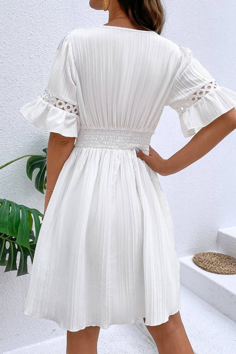 CWDSD4851_SUMMER LACE PATCHWORK V-NECK WAIST DRESS SHORT