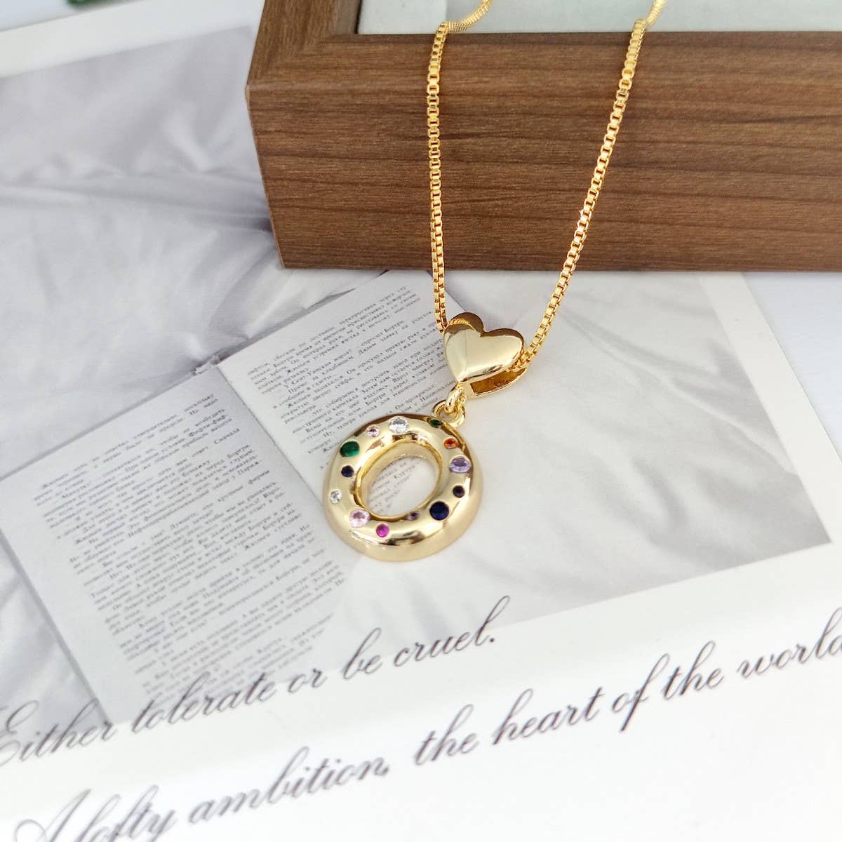 Colorful Zirconia Heart Letter Pendant Necklace
