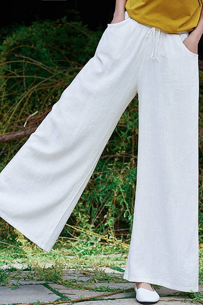 CWBLP1376_COTTON AND LINEN DRAWSTRING WIDE LEG PANTS
