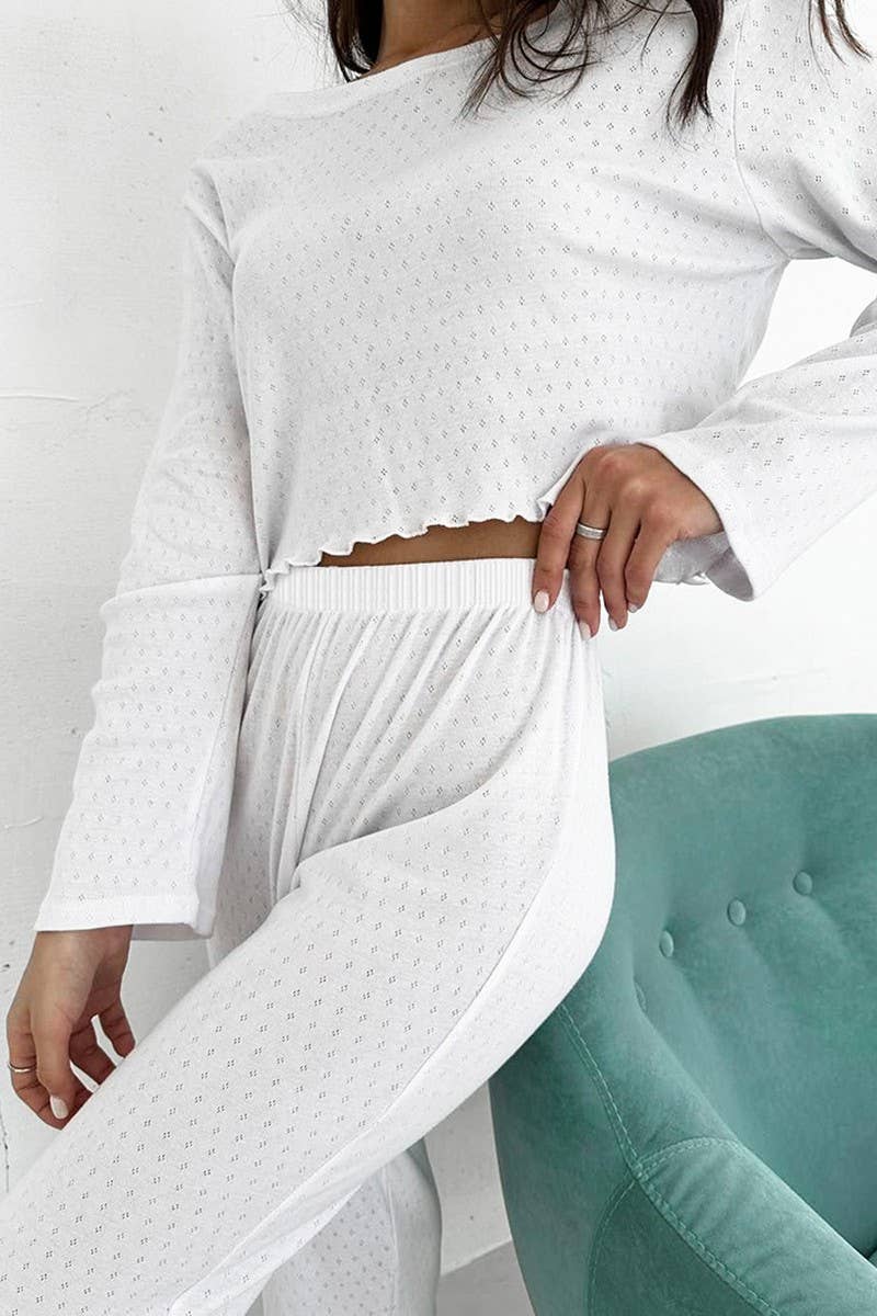 CWSPJ0292_RUFFLE STITCH LONG SLEEVE LONG PANTS PAJAMA SET