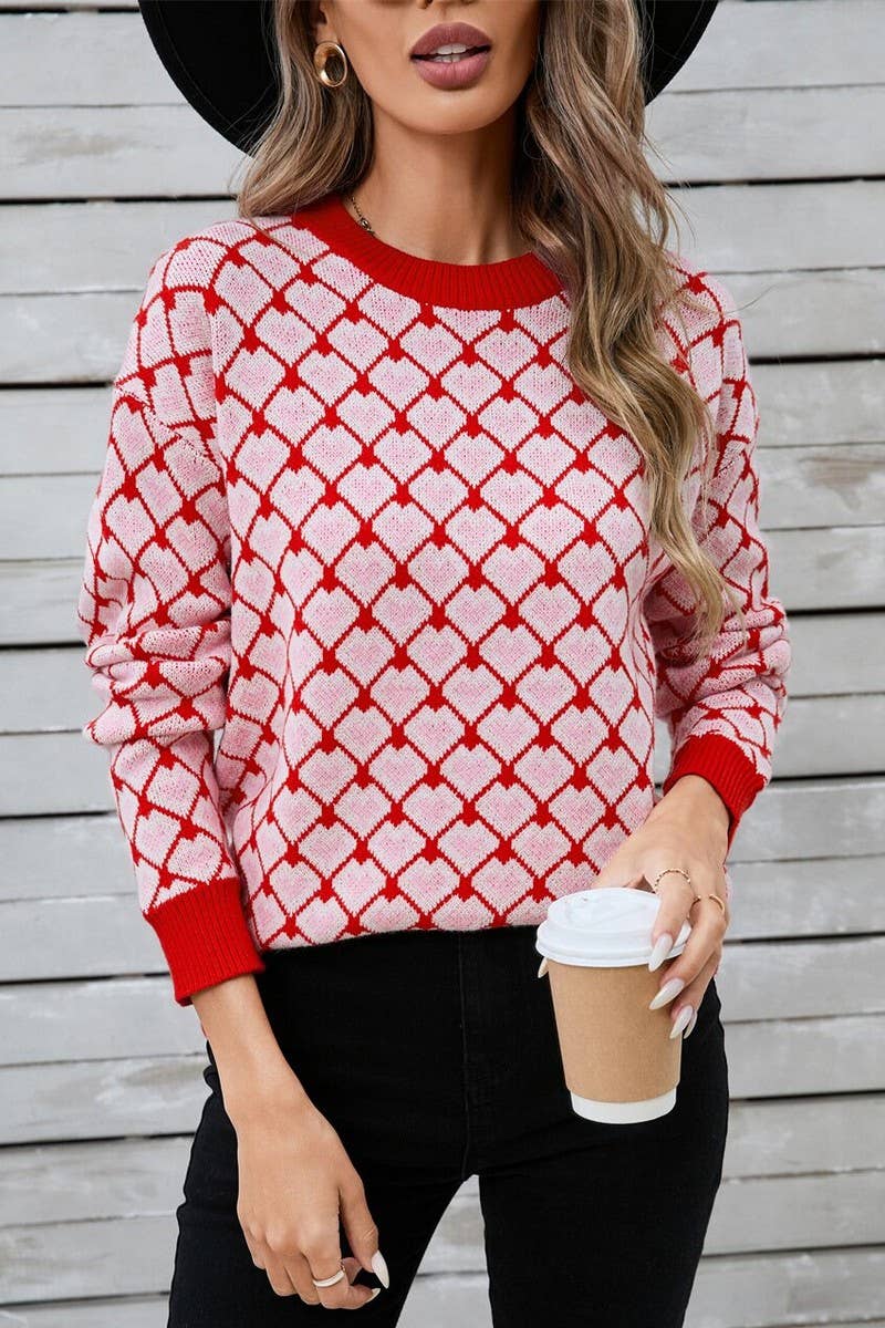 CWOSWL07608_VALENTINE'S DAY CREW NECK HEART KNIT SWEATER