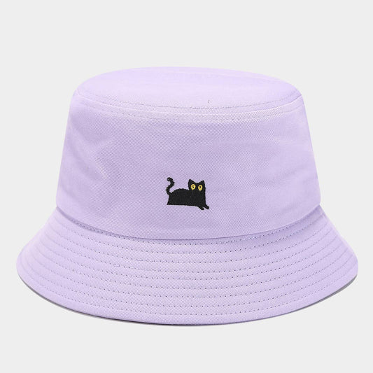 MACAROON-COLORED BLACK CAT EMBROIDERED BUCKET HAT_CWAH1631