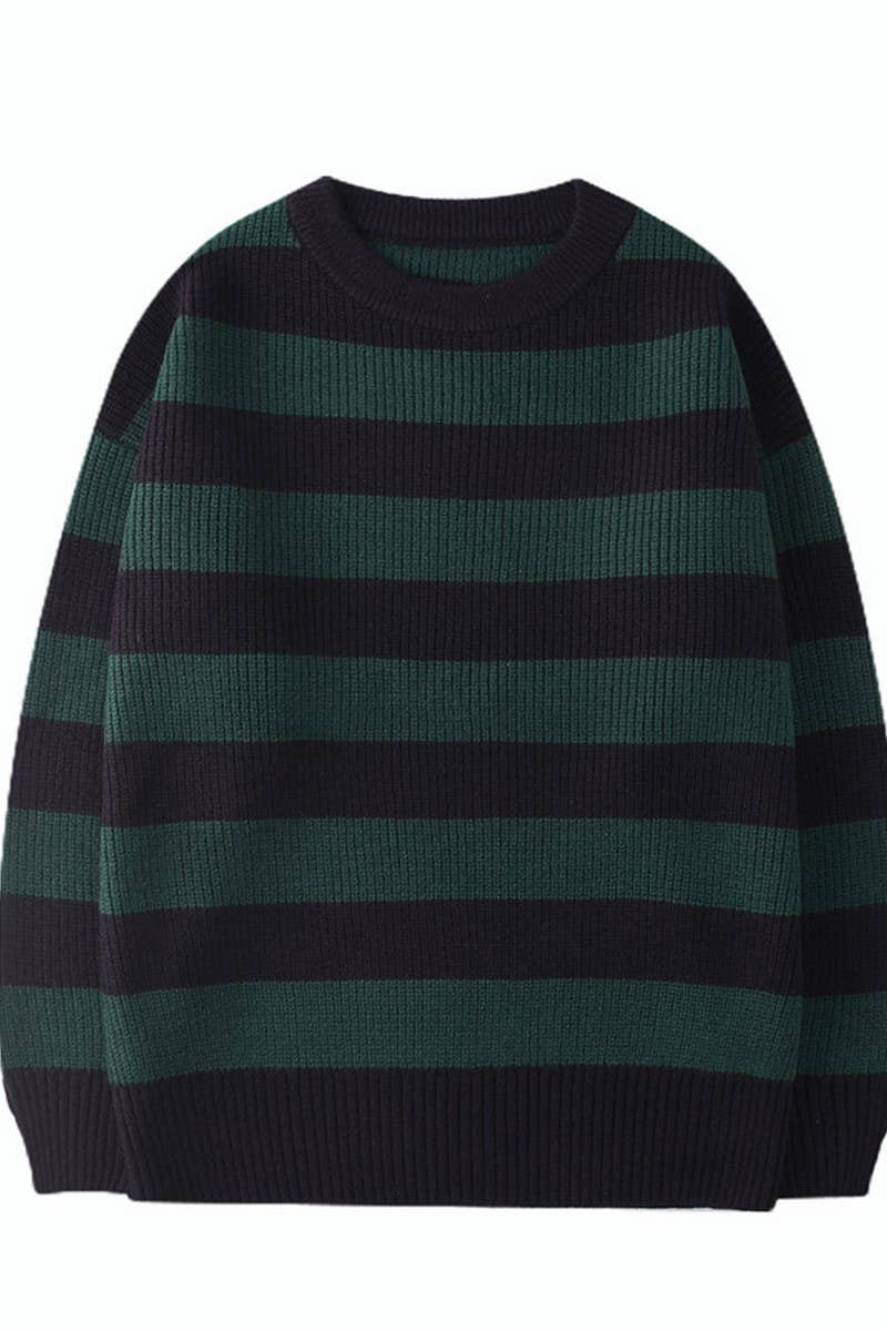 CWOSWL5737_CREW NECK LONG SLEEVE STRIPED KNIT SWEATER