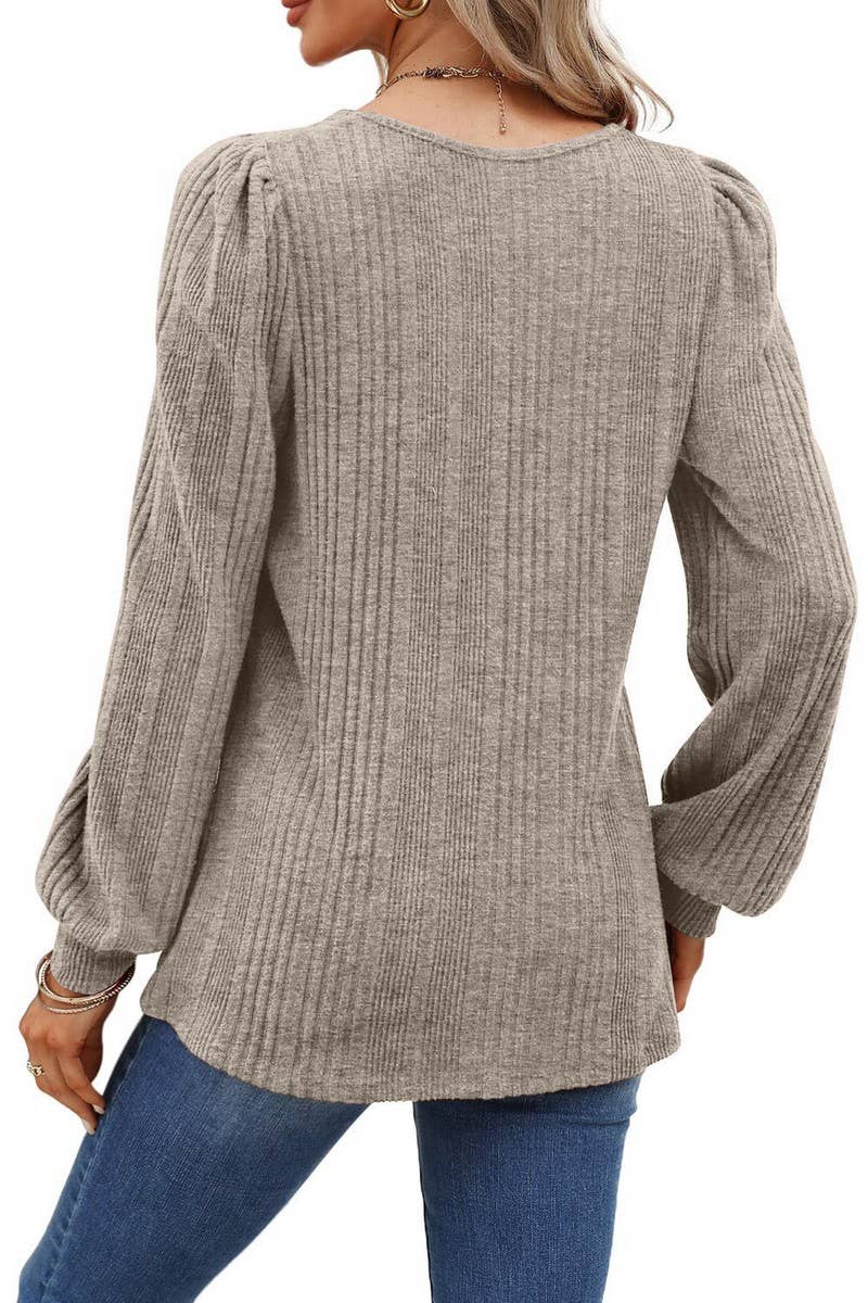 CWTBLL01084_RIBBED SQUARE NECK CASUAL LONG SLEEVE TOP