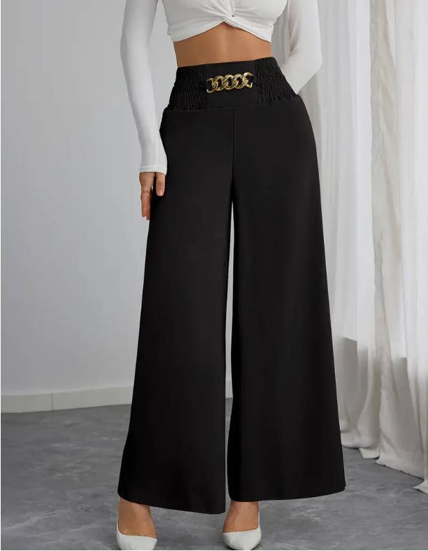 COMMUTER SOLID CHAIN SPANKING WIDE-LEG PANTS