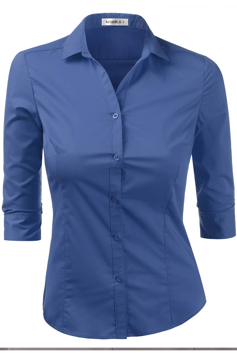 CWTSTL709_3/4 Sleeve Button Down Collar Shirt Blouse