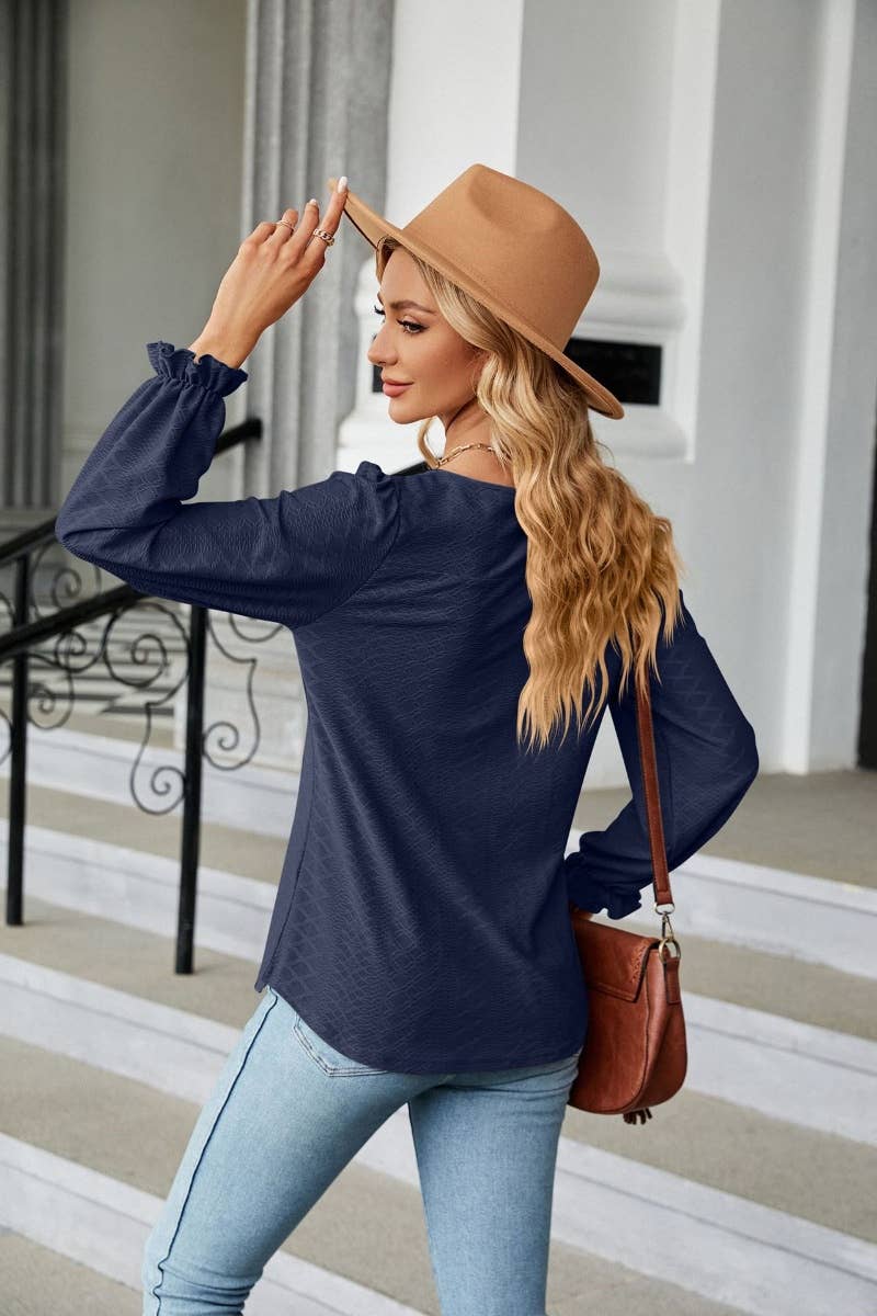 CWTBLL2820_FALL SOLID COLOR CREW NECK LONG SLEEVE TOP
