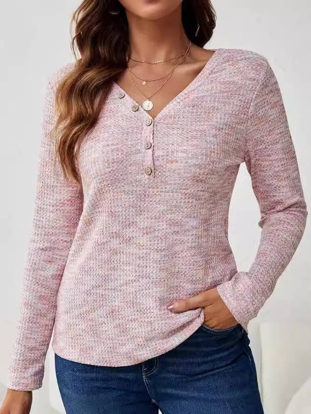 CREW-NECK LONG-SLEEVED T-SHIRT WITH BUTTON TOP