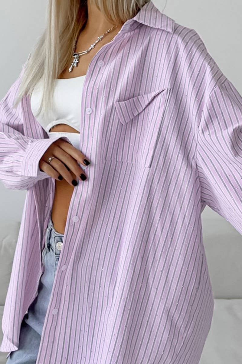 CWTBLL00605_HOT DIAMOND CASUAL LONG SLEEVE STRIPED SHIRT