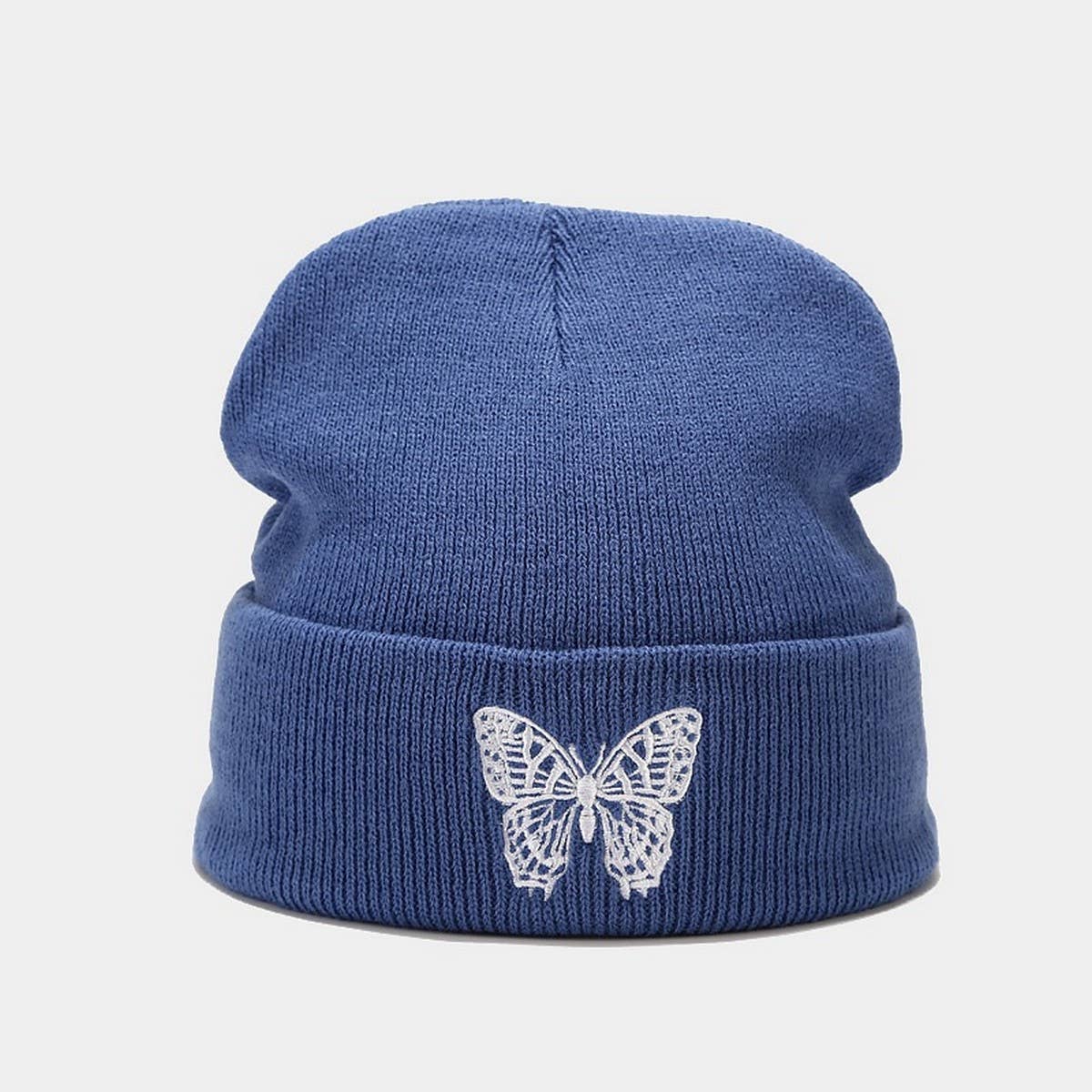 BUTTERFLY EMBROIDERY ALL-MATCH WARM KNITTED HAT_CWAH2132