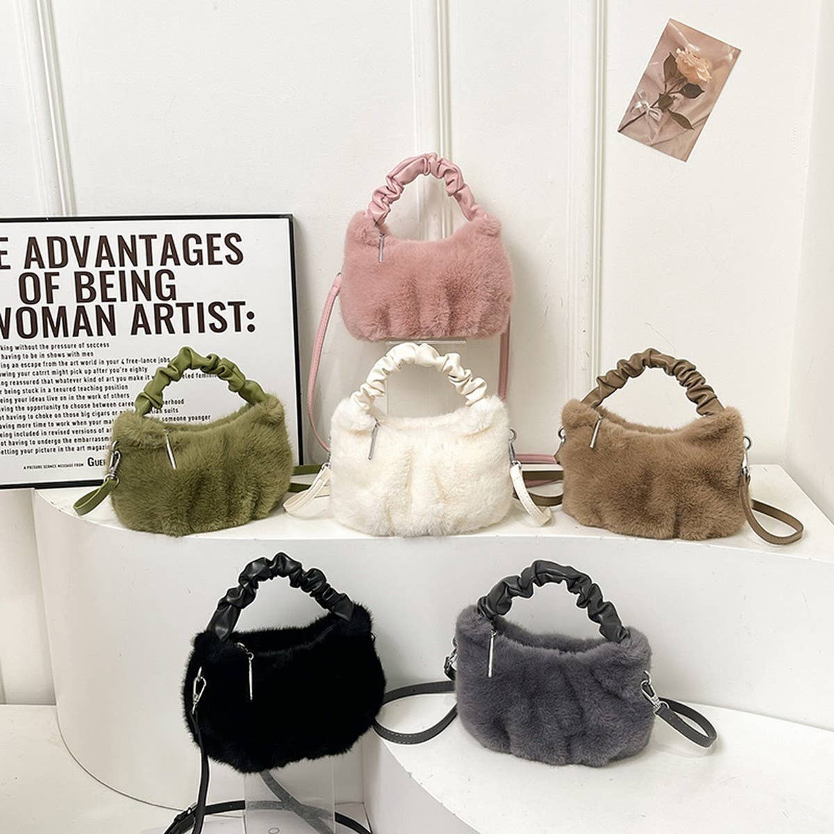 WINTER FASHION PLEATED TOTE PLUSH SHOULDER BAG_CWAB3977