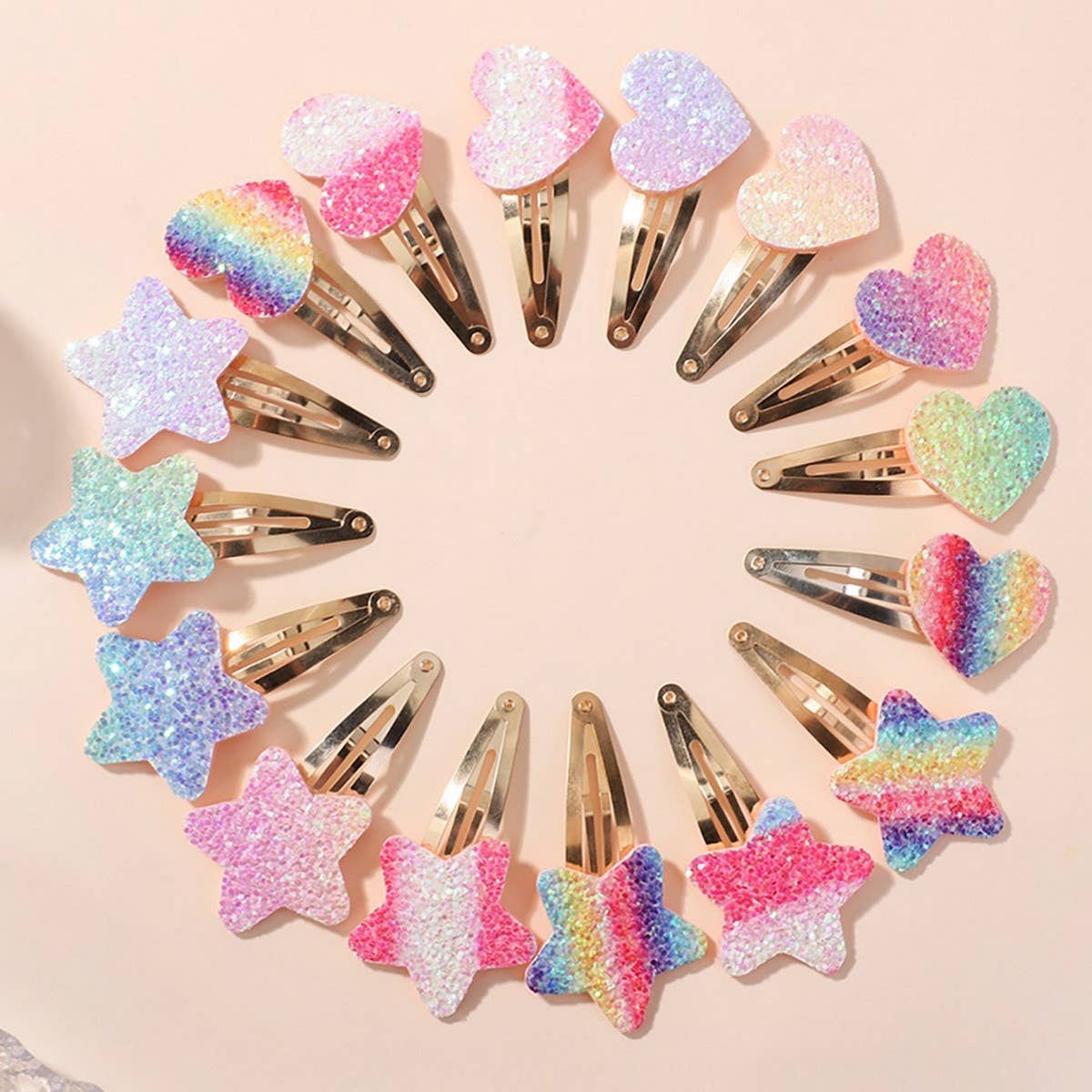 Glitter BB Clip Set with Stars & Hearts for Girls