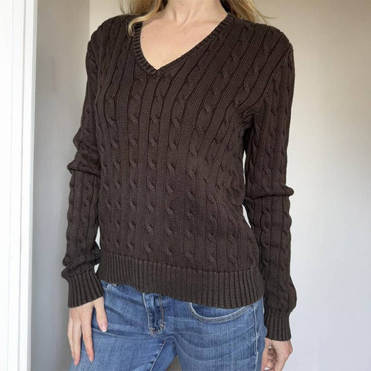 Casual long-sleeved solid-colored woolen sweater