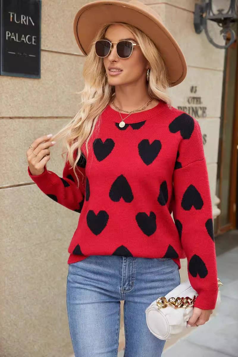 CWOSWL5257_KNITTED JACQUARD ROUND NECK PULLOVER SWEATER