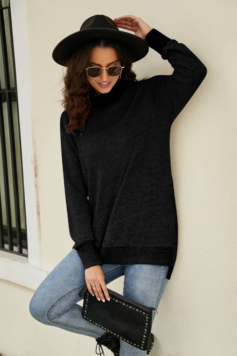 CWTBLL2857_LOOSE WINTER TOP WITH HIGH NECK LONG SLEEVES