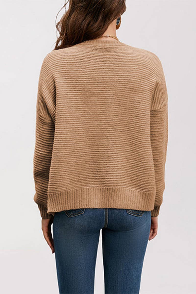 CWOSWL6850_AUTUMN AND WINTER V-NECK CASUAL KNITTED JACKET