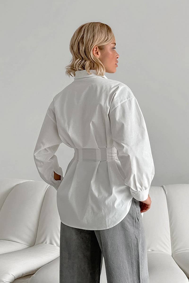 CWTSTL2592_WAISTED LONG-SLEEVED COMMUTER LONG SHIRT