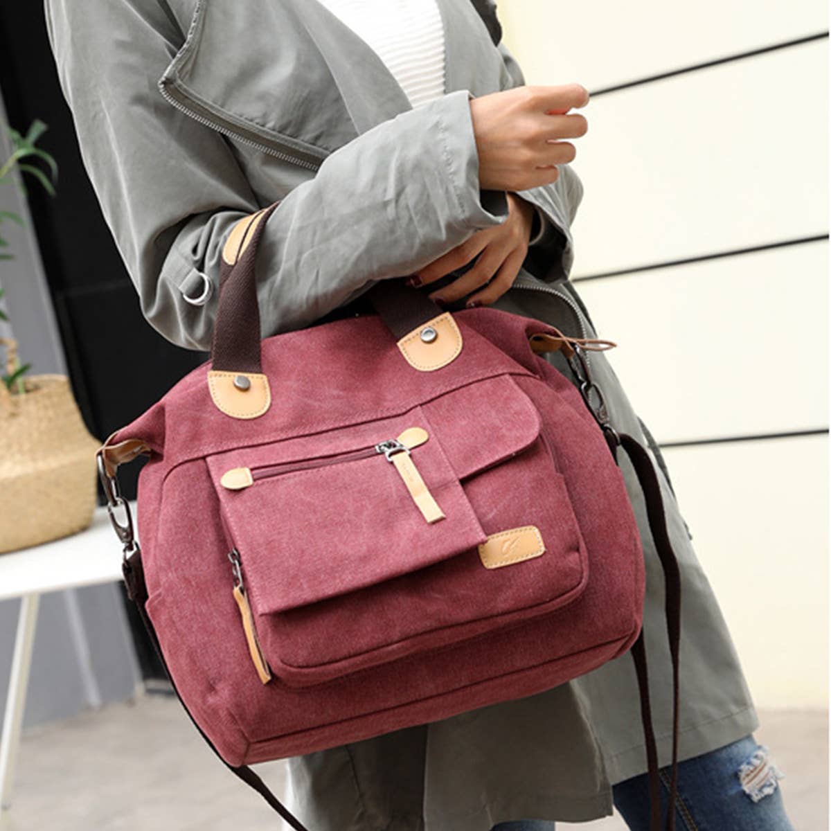 RETRO LEISURE CANVAS LARGE-CAPACITY SHOULDER BAG_CWAB1294