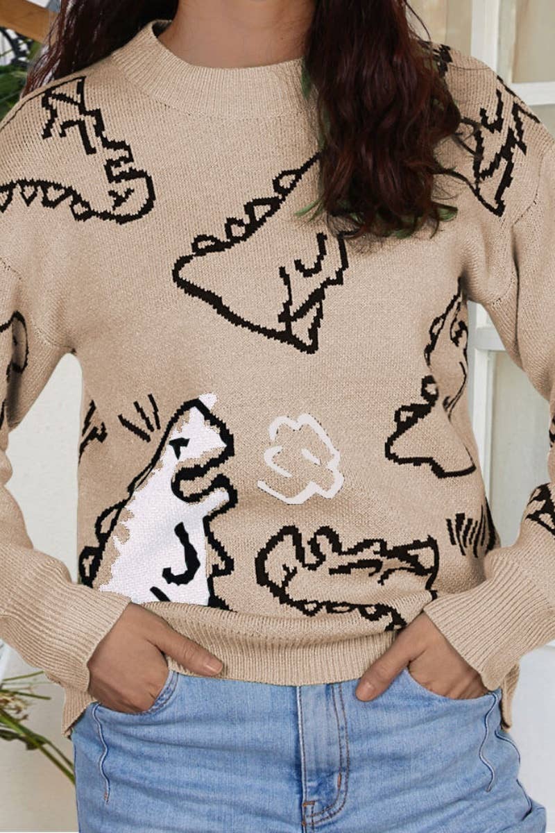 CWOSWL5171_WINTER KNITTED DINOSAUR LONG-SLEEVED SWEATER