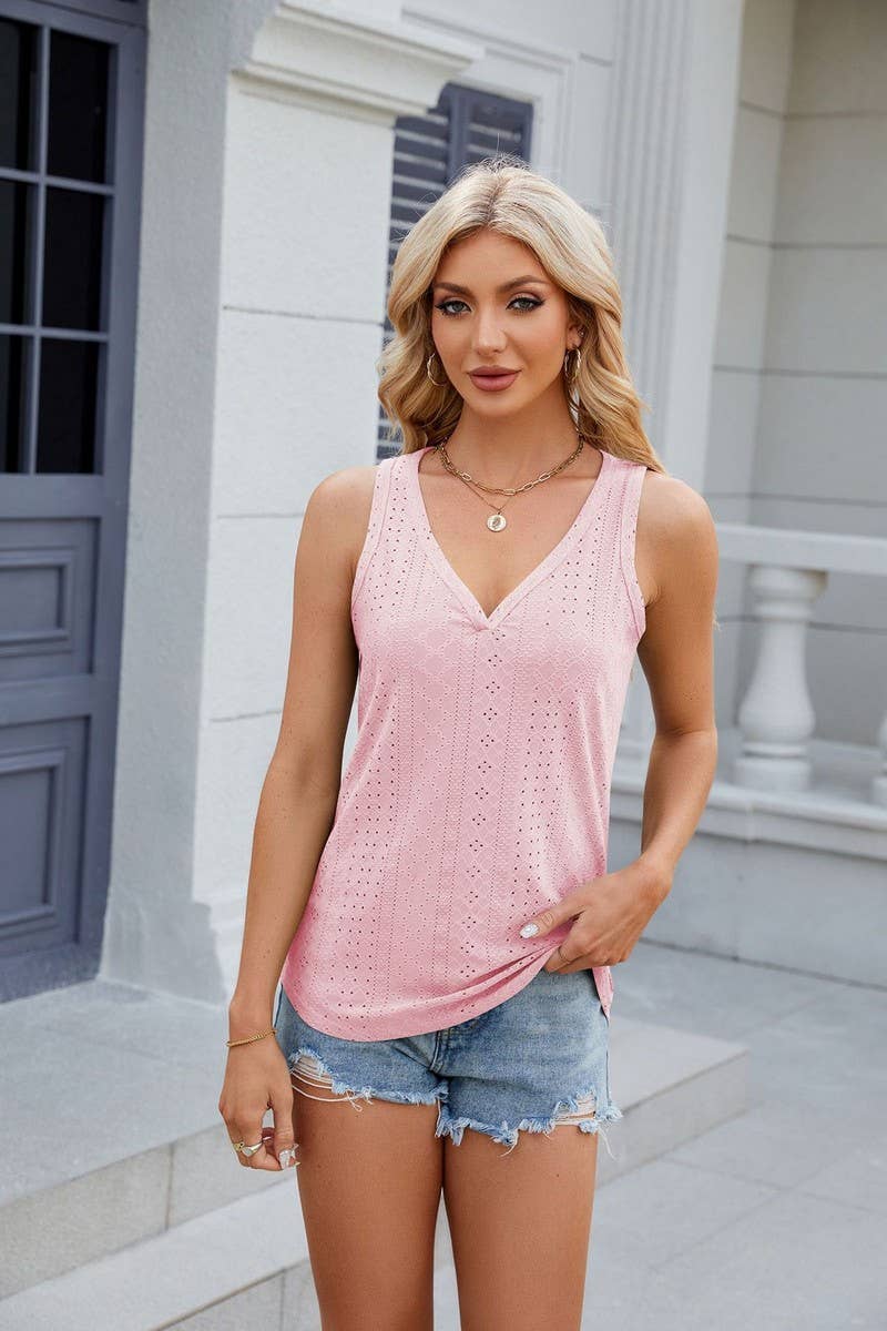 CWTTSL0242_V-Neck Sleeveless Knit Top