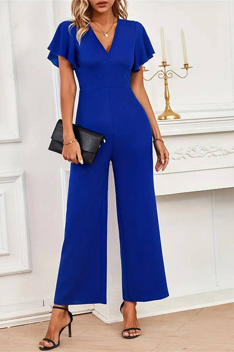 CWSBSS0058_RUFFLED SLEEVES KNITTED WIDE-LEG JUMPSUIT