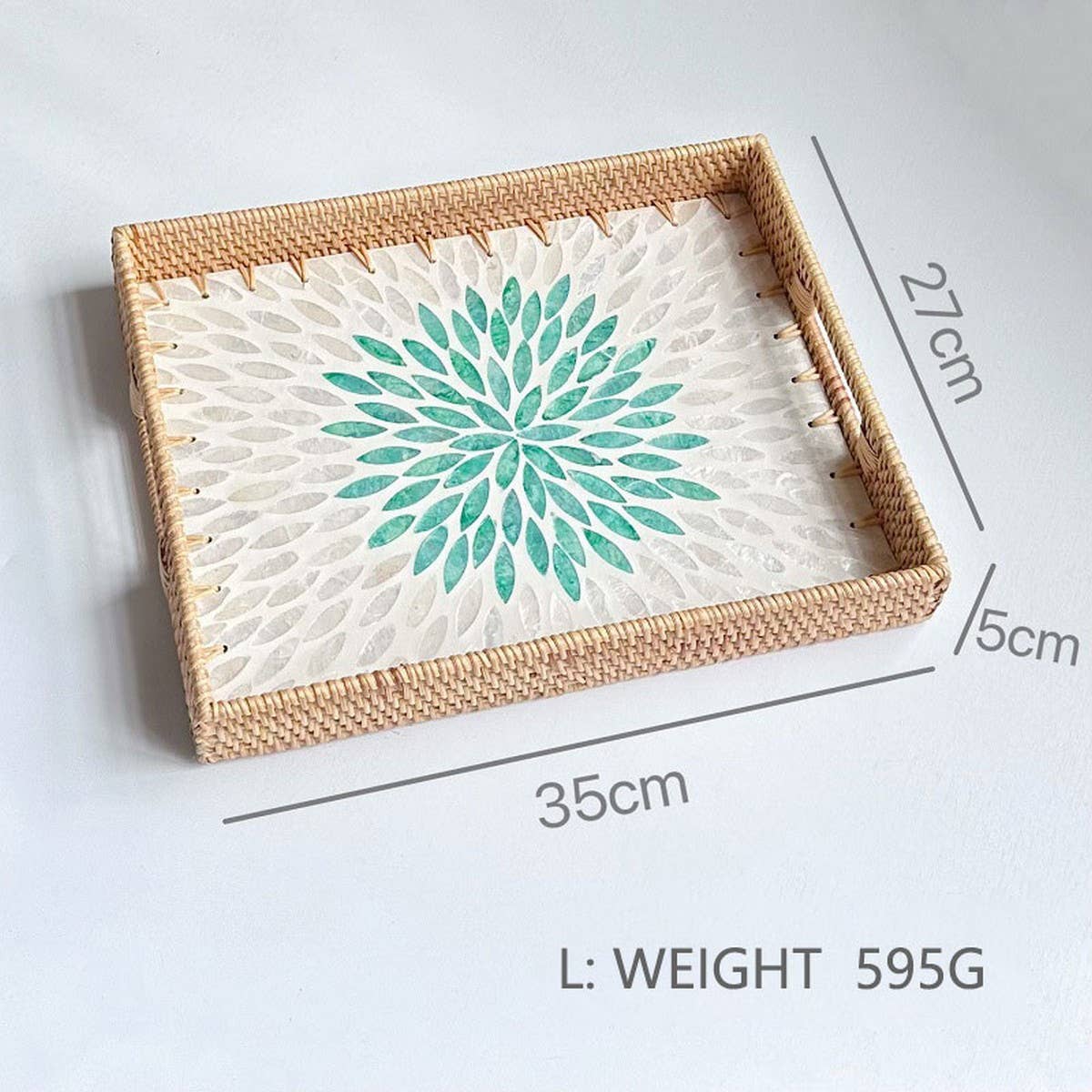 RATTAN WOVEN COLORFUL SHELL TEA TRAY FRUIT TRAY_CWMM4488