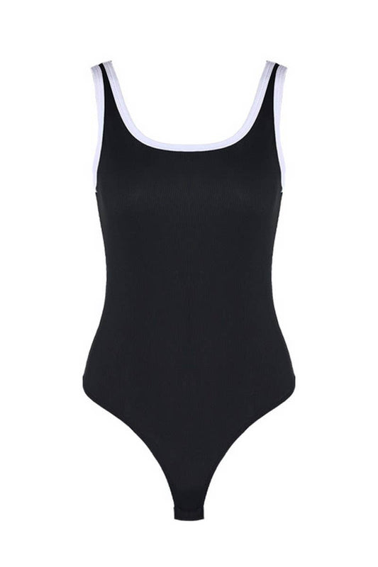 CWSBSSL0128_SUMMER COLORBLOCK SEXY U-NECK BACKLESS BODYSUIT