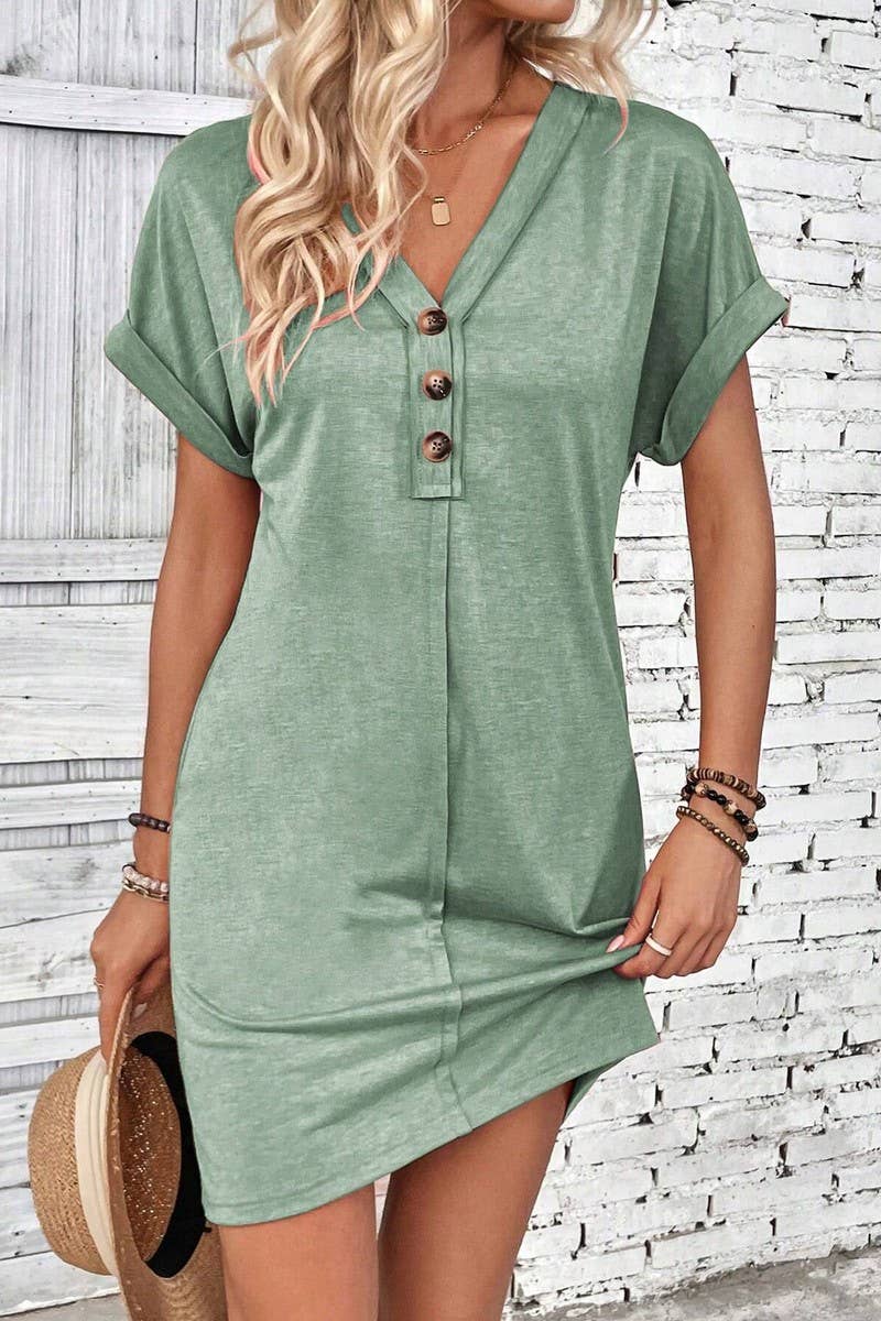 CWDTD0425_SUMMER V-NECK FASHIONABLE RAGLAN SLEEVE DRESS