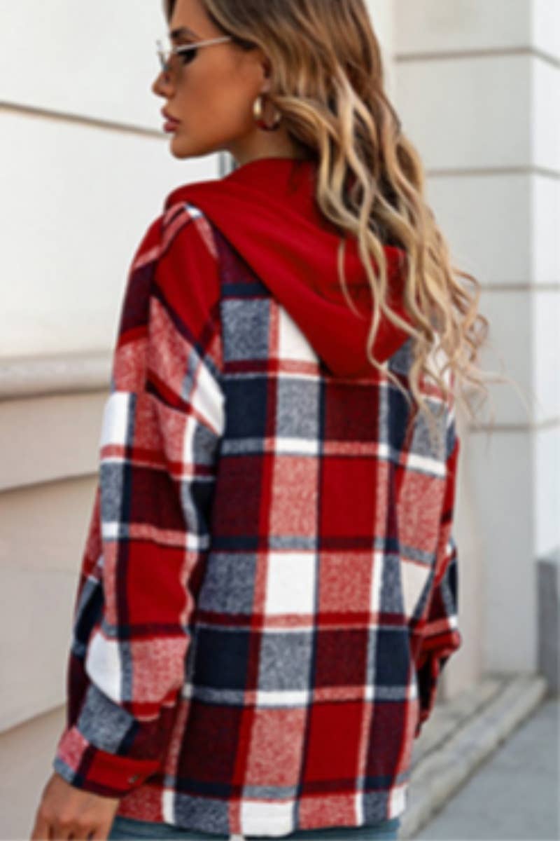 CWTSTL2383_PLAID HOODED LONG-SLEEVED SHIRT JACKET